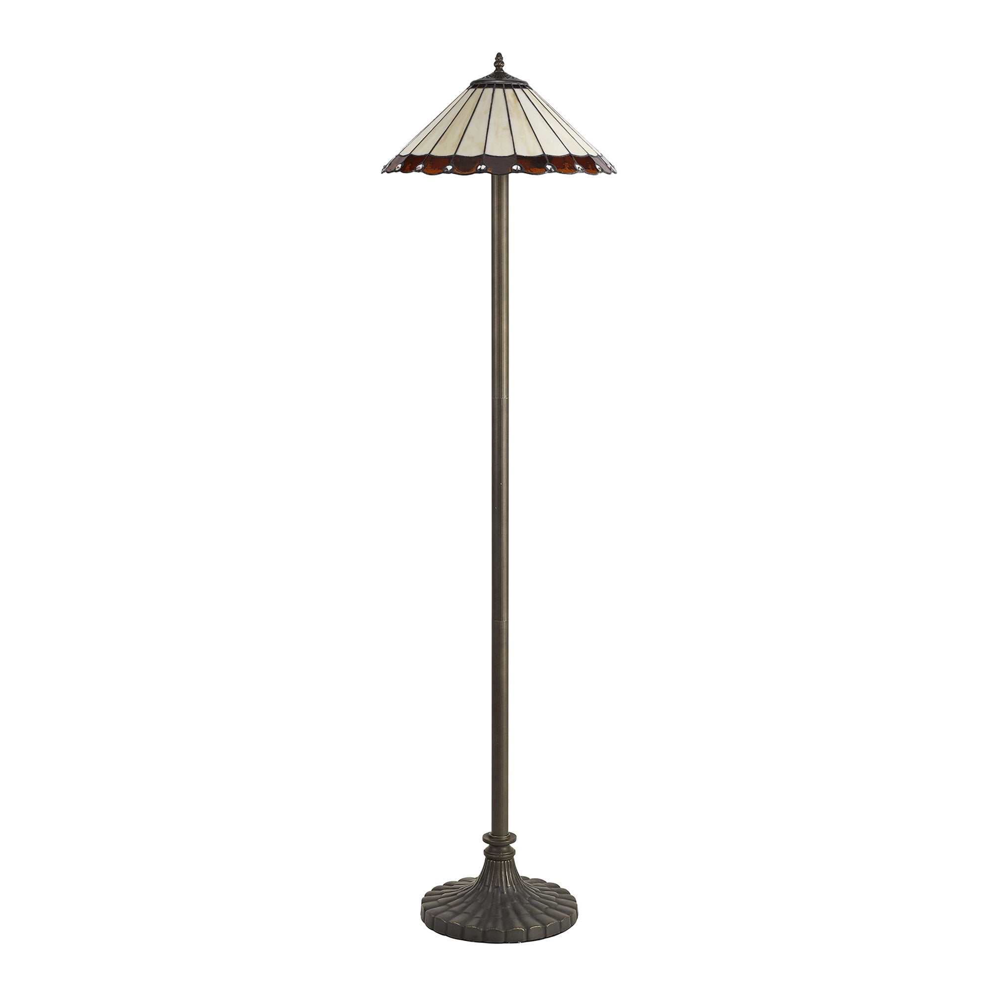 NLK02819 Umbrian 2 Light Stepped Design Floor Lamp With 40cm Tiffany Shade Amber/Chrome/Crystal/Aged Antique Brass