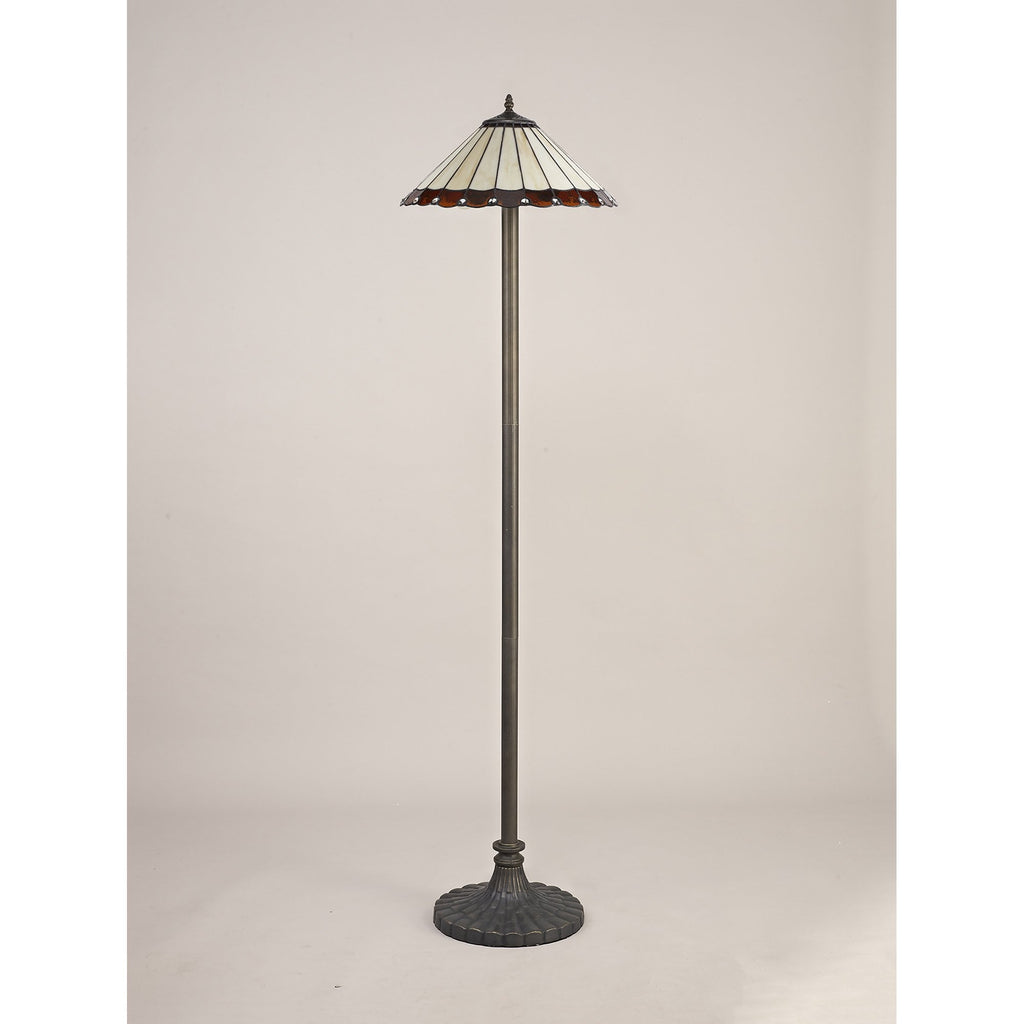 NLK02819 Umbrian 2 Light Stepped Design Floor Lamp With 40cm Tiffany Shade Amber/Chrome/Crystal/Aged Antique Brass