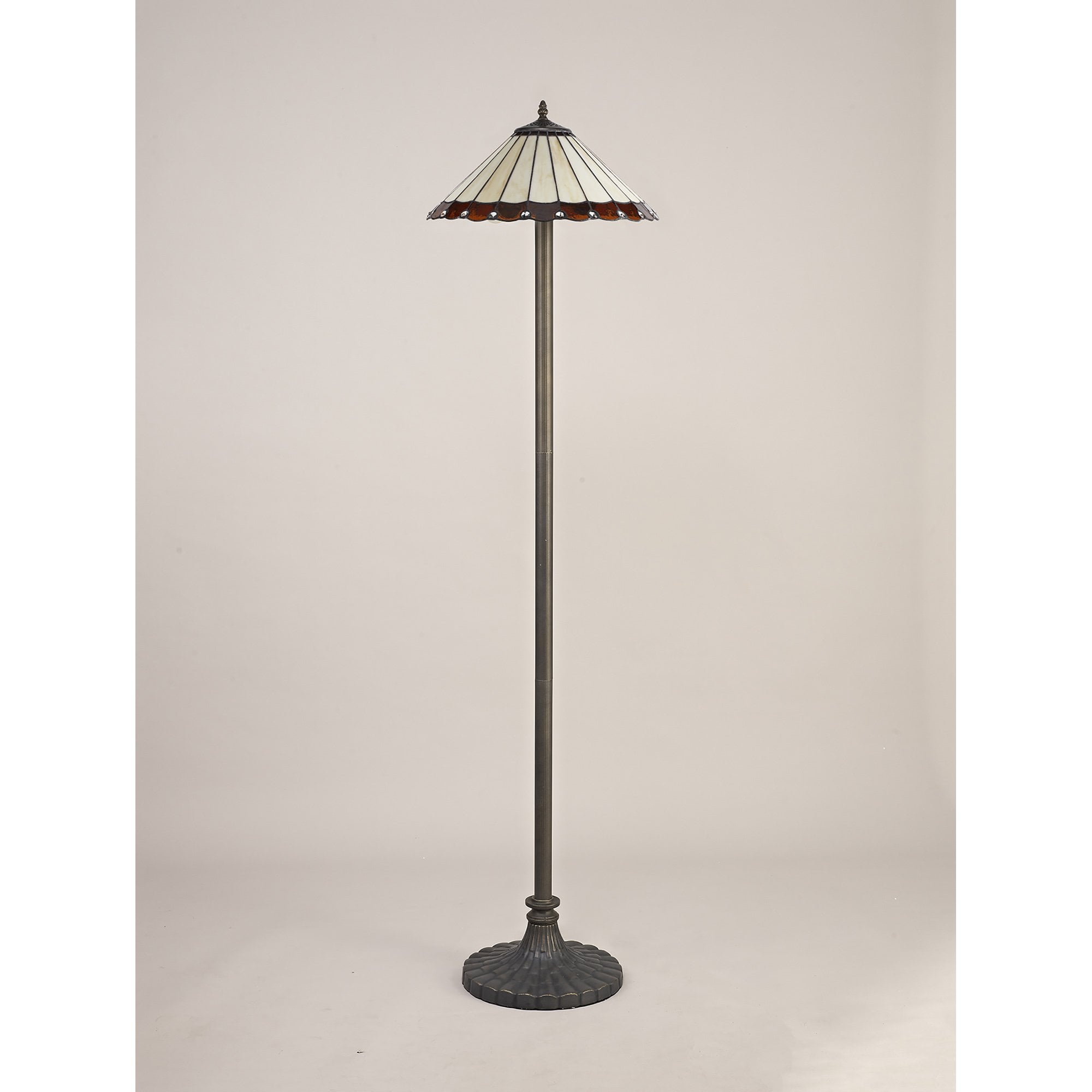 NLK02819 Umbrian 2 Light Stepped Design Floor Lamp With 40cm Tiffany Shade Amber/Chrome/Crystal/Aged Antique Brass
