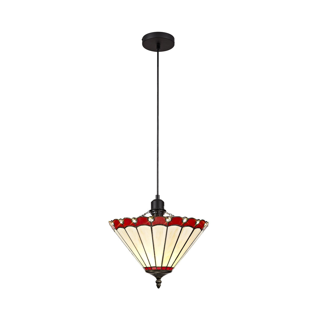 NLK02829 Umbrian 1 Light Up Lighter Pendant With 30cm Tiffany Shade Red/Chrome/Crystal/Black