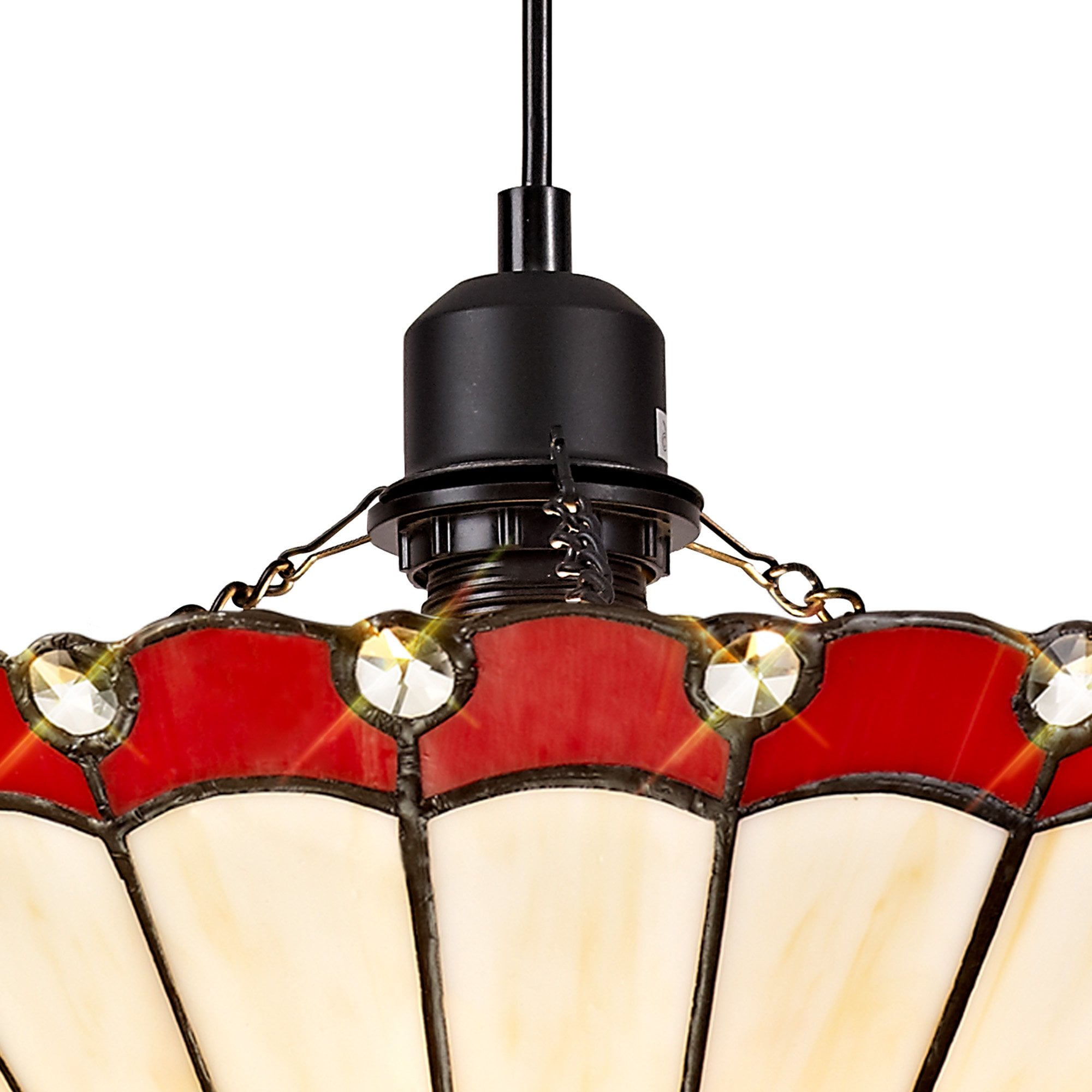 NLK02829 Umbrian 1 Light Up Lighter Pendant With 30cm Tiffany Shade Red/Chrome/Crystal/Black