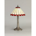 NLK02839 Umbrian 1 Light Tree Like Table Lamp With 30cm Tiffany Shade Red/Chrome/Crystal/Aged Antique Brass