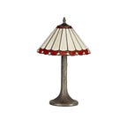 NLK02839 Umbrian 1 Light Tree Like Table Lamp With 30cm Tiffany Shade Red/Chrome/Crystal/Aged Antique Brass
