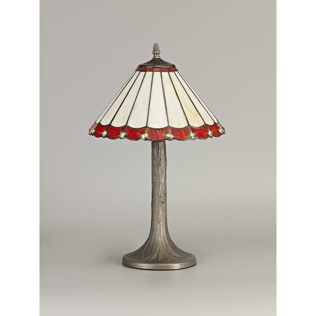 NLK02839 Umbrian 1 Light Tree Like Table Lamp With 30cm Tiffany Shade Red/Chrome/Crystal/Aged Antique Brass