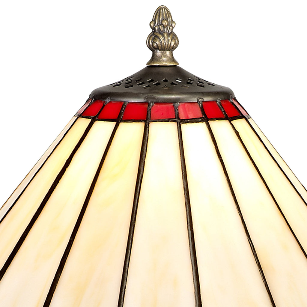 NLK02849 Umbrian 1 Light Curved Table Lamp With 30cm Tiffany Shade Red/Chrome/Crystal/Aged Antique Brass