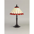 NLK02859 Umbrian 1 Light Octagonal Table Lamp With 30cm Tiffany Shade Red/Chrome/Crystal/Aged Antique Brass