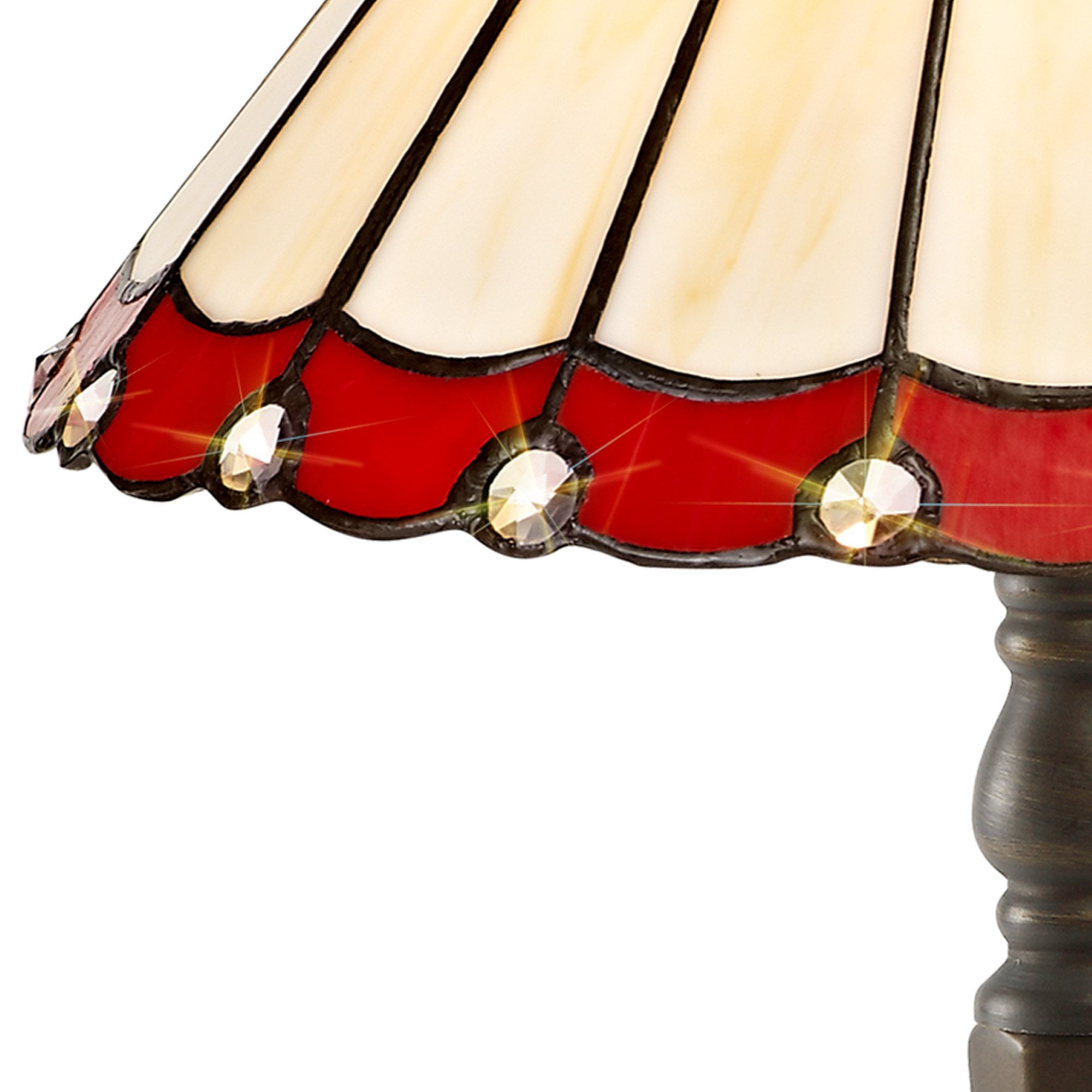 NLK02859 Umbrian 1 Light Octagonal Table Lamp With 30cm Tiffany Shade Red/Chrome/Crystal/Aged Antique Brass
