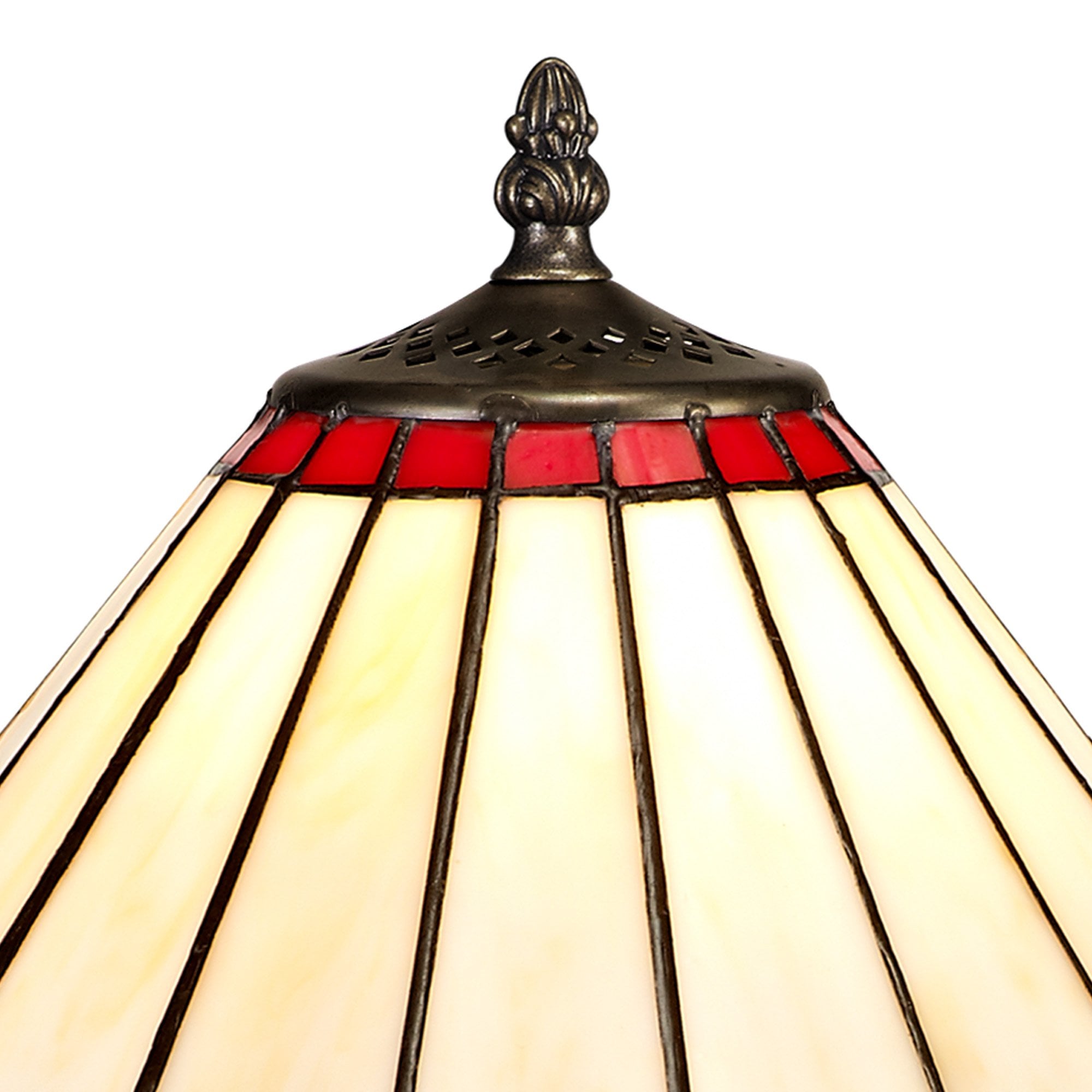NLK02859 Umbrian 1 Light Octagonal Table Lamp With 30cm Tiffany Shade Red/Chrome/Crystal/Aged Antique Brass