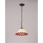 NLK02869 Umbrian 1 Light Down Lighter Pendant With 30cm Tiffany Shade Red/Chrome/Crystal/Aged Antique Brass