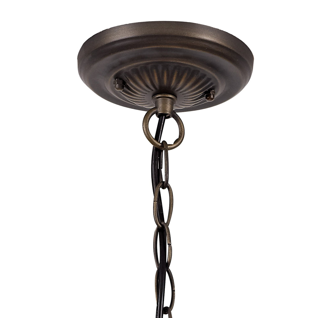 NLK02869 Umbrian 1 Light Down Lighter Pendant With 30cm Tiffany Shade Red/Chrome/Crystal/Aged Antique Brass