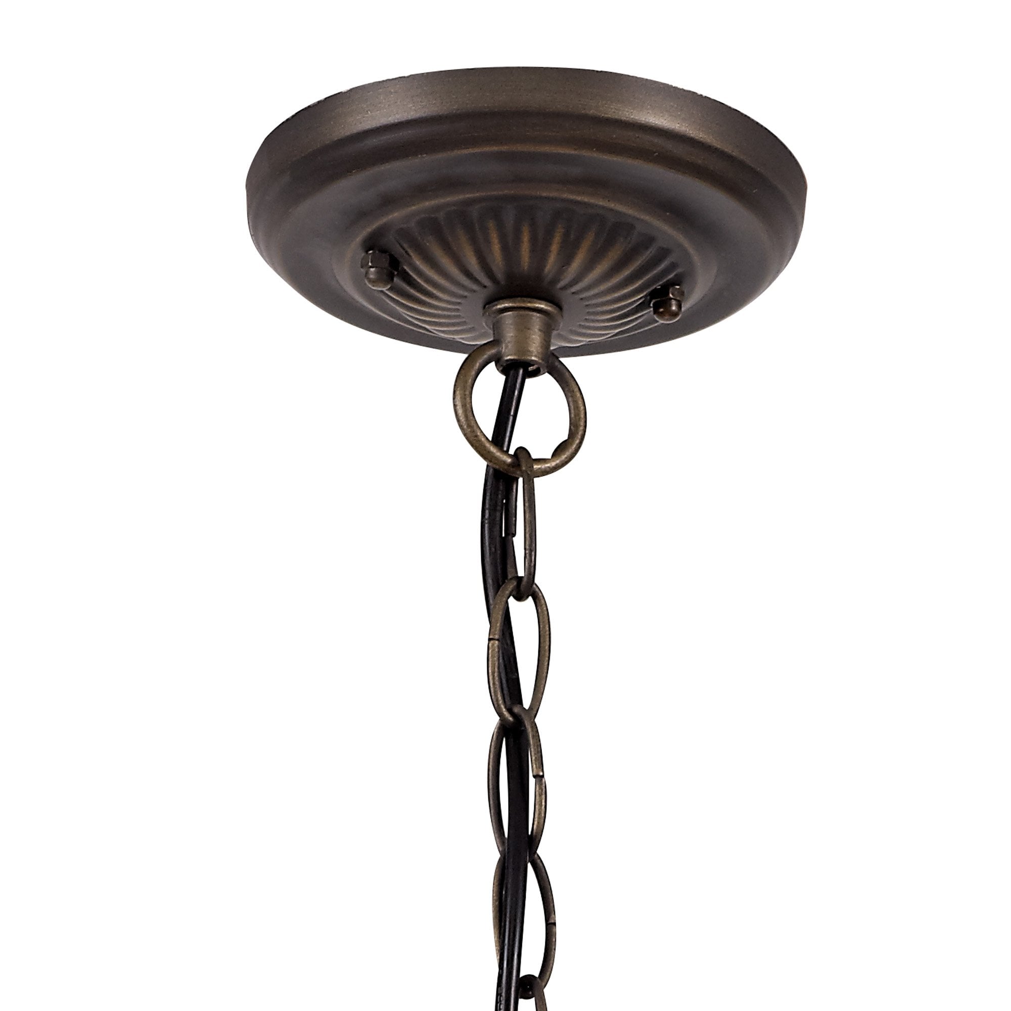 NLK02869 Umbrian 1 Light Down Lighter Pendant With 30cm Tiffany Shade Red/Chrome/Crystal/Aged Antique Brass