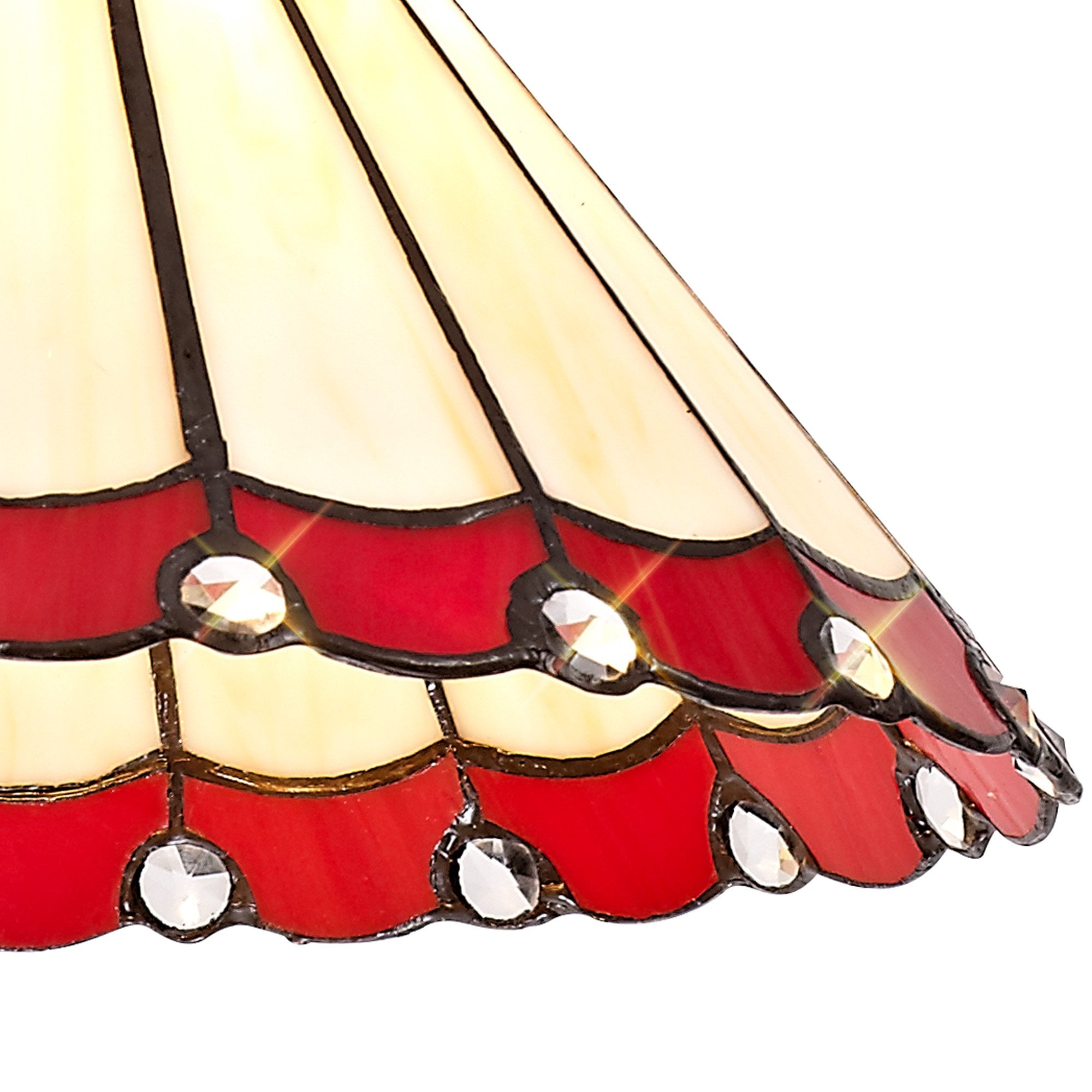 NLK02869 Umbrian 1 Light Down Lighter Pendant With 30cm Tiffany Shade Red/Chrome/Crystal/Aged Antique Brass