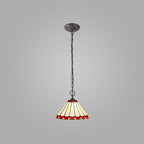 NLK02879 Umbrian 2 Light Down Lighter Pendant With 30cm Tiffany Shade Red/Chrome/Crystal/Aged Antique Brass