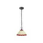 NLK02879 Umbrian 2 Light Down Lighter Pendant With 30cm Tiffany Shade Red/Chrome/Crystal/Aged Antique Brass