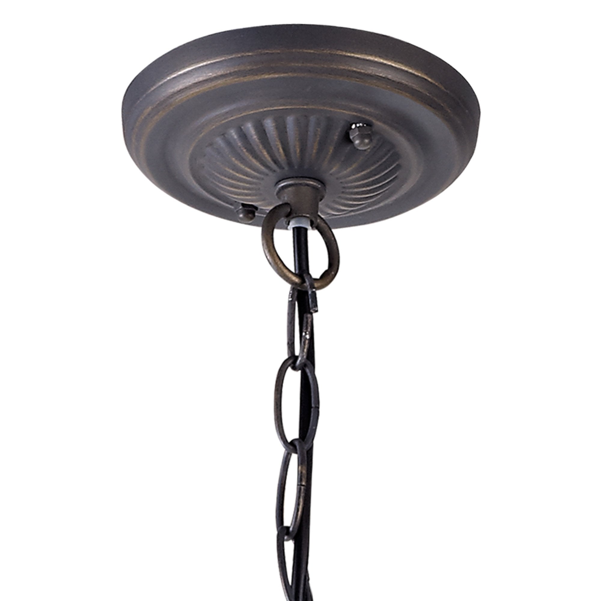 NLK02879 Umbrian 2 Light Down Lighter Pendant With 30cm Tiffany Shade Red/Chrome/Crystal/Aged Antique Brass