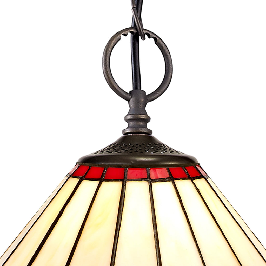 NLK02879 Umbrian 2 Light Down Lighter Pendant With 30cm Tiffany Shade Red/Chrome/Crystal/Aged Antique Brass