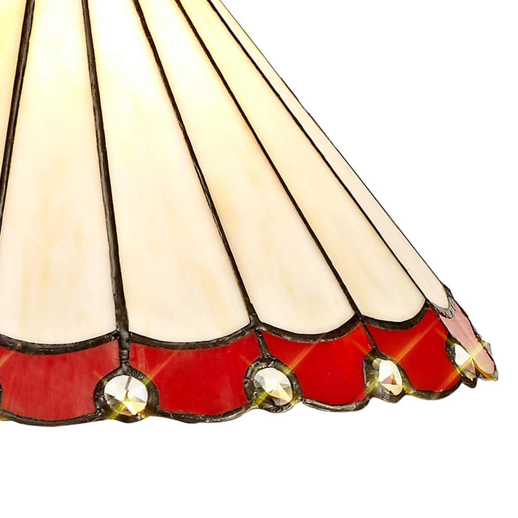NLK02879 Umbrian 2 Light Down Lighter Pendant With 30cm Tiffany Shade Red/Chrome/Crystal/Aged Antique Brass