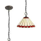 NLK02889 Umbrian 3 Light Down Lighter Pendant With 30cm Tiffany Shade Red/Chrome/Crystal/Aged Antique Brass