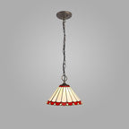 NLK02889 Umbrian 3 Light Down Lighter Pendant With 30cm Tiffany Shade Red/Chrome/Crystal/Aged Antique Brass