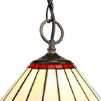 NLK02889 Umbrian 3 Light Down Lighter Pendant With 30cm Tiffany Shade Red/Chrome/Crystal/Aged Antique Brass