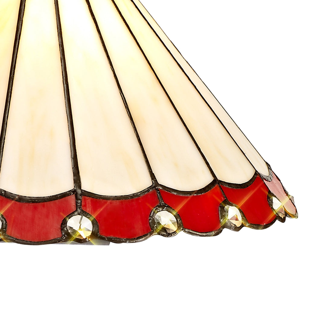 NLK02889 Umbrian 3 Light Down Lighter Pendant With 30cm Tiffany Shade Red/Chrome/Crystal/Aged Antique Brass