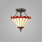 NLK02899 Umbrian 2 Light Semi Ceiling With 30cm Tiffany Shade Red/Chrome/Crystal/Aged Antique Brass