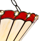 NLK02899 Umbrian 2 Light Semi Ceiling With 30cm Tiffany Shade Red/Chrome/Crystal/Aged Antique Brass