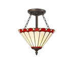 NLK02909 Umbrian 3 Light Semi Ceiling With 30cm Tiffany Shade Red/Chrome/Crystal/Aged Antique Brass