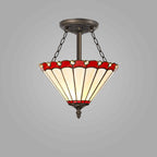 NLK02909 Umbrian 3 Light Semi Ceiling With 30cm Tiffany Shade Red/Chrome/Crystal/Aged Antique Brass