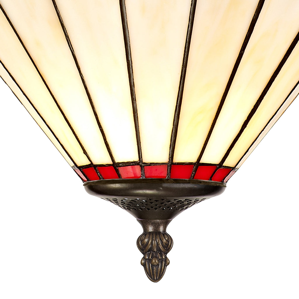 NLK02909 Umbrian 3 Light Semi Ceiling With 30cm Tiffany Shade Red/Chrome/Crystal/Aged Antique Brass