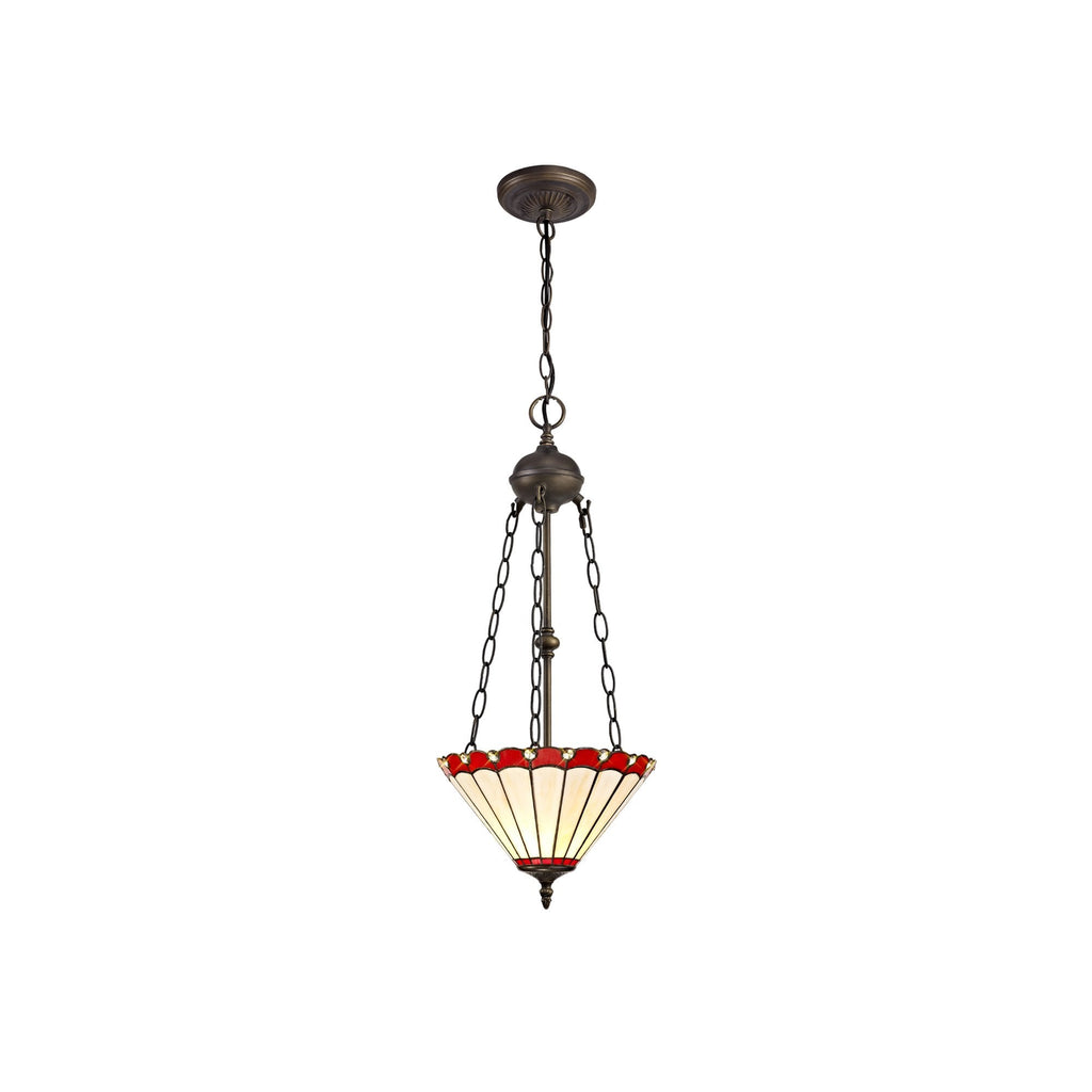 NLK02919 Umbrian 2 Light Up Lighter Pendant With 30cm Tiffany Shade Red/Chrome/Crystal/Aged Antique Brass