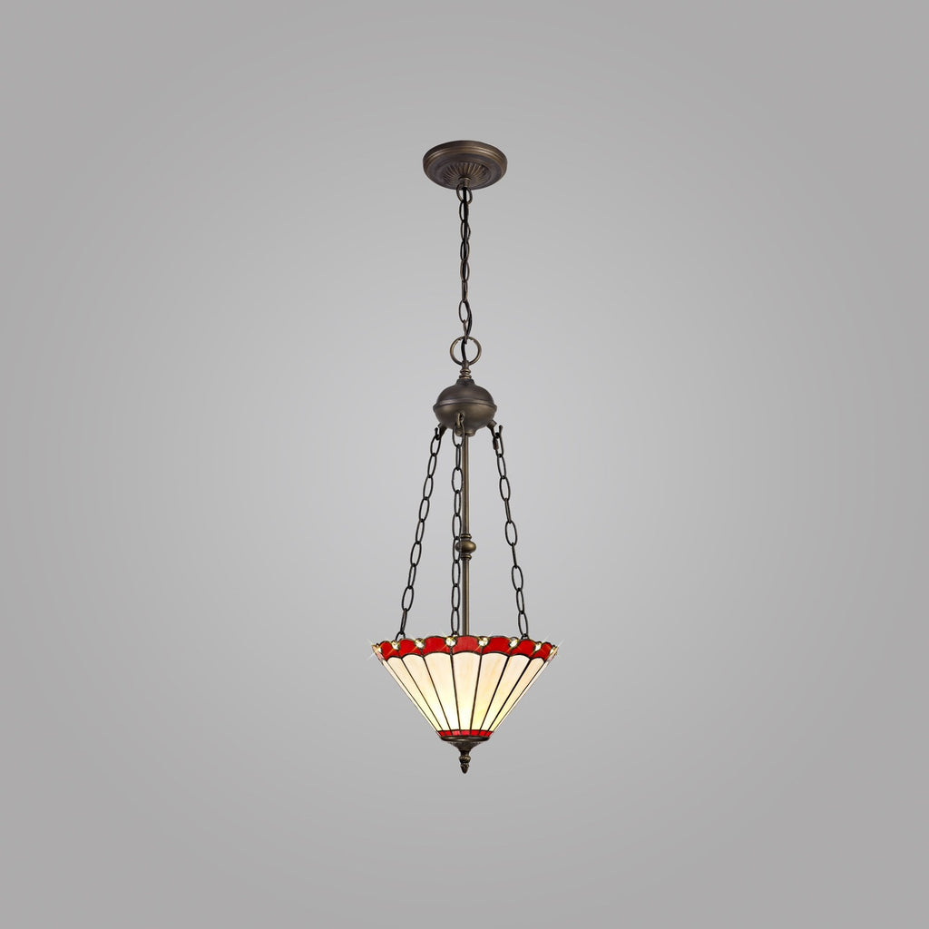 NLK02919 Umbrian 2 Light Up Lighter Pendant With 30cm Tiffany Shade Red/Chrome/Crystal/Aged Antique Brass