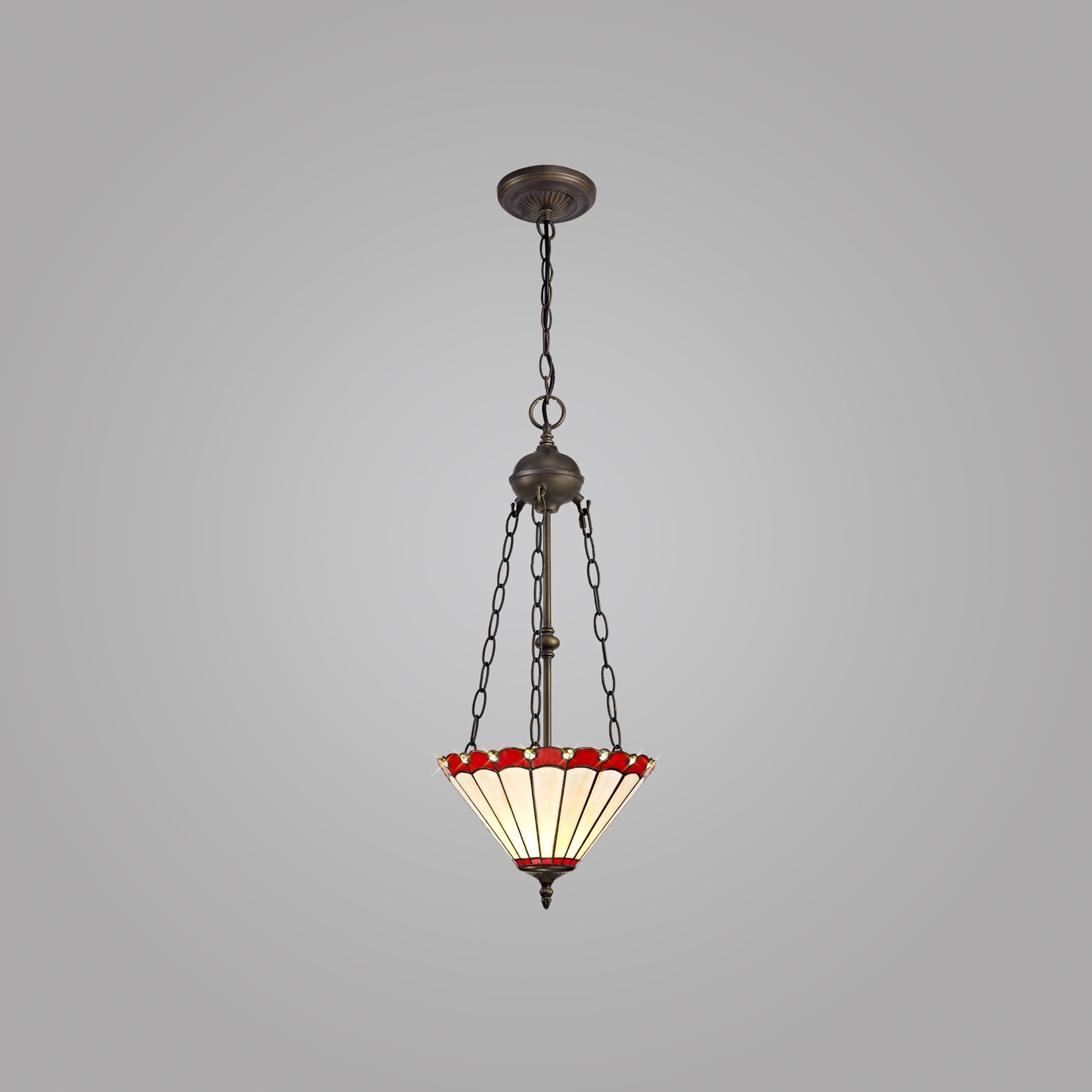 NLK02919 Umbrian 2 Light Up Lighter Pendant With 30cm Tiffany Shade Red/Chrome/Crystal/Aged Antique Brass