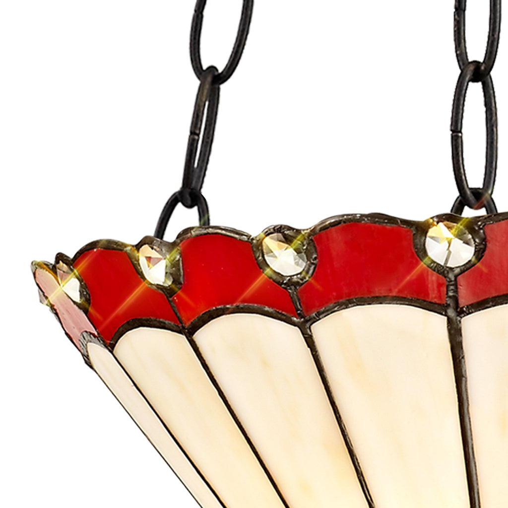 NLK02919 Umbrian 2 Light Up Lighter Pendant With 30cm Tiffany Shade Red/Chrome/Crystal/Aged Antique Brass