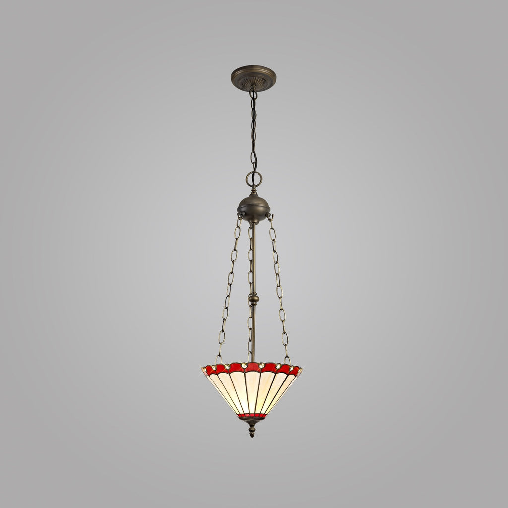 NLK02929 Umbrian 3 Light Up Lighter Pendant With 30cm Tiffany Shade Red/Chrome/Crystal/Aged Antique Brass
