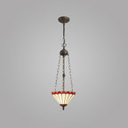 NLK02929 Umbrian 3 Light Up Lighter Pendant With 30cm Tiffany Shade Red/Chrome/Crystal/Aged Antique Brass