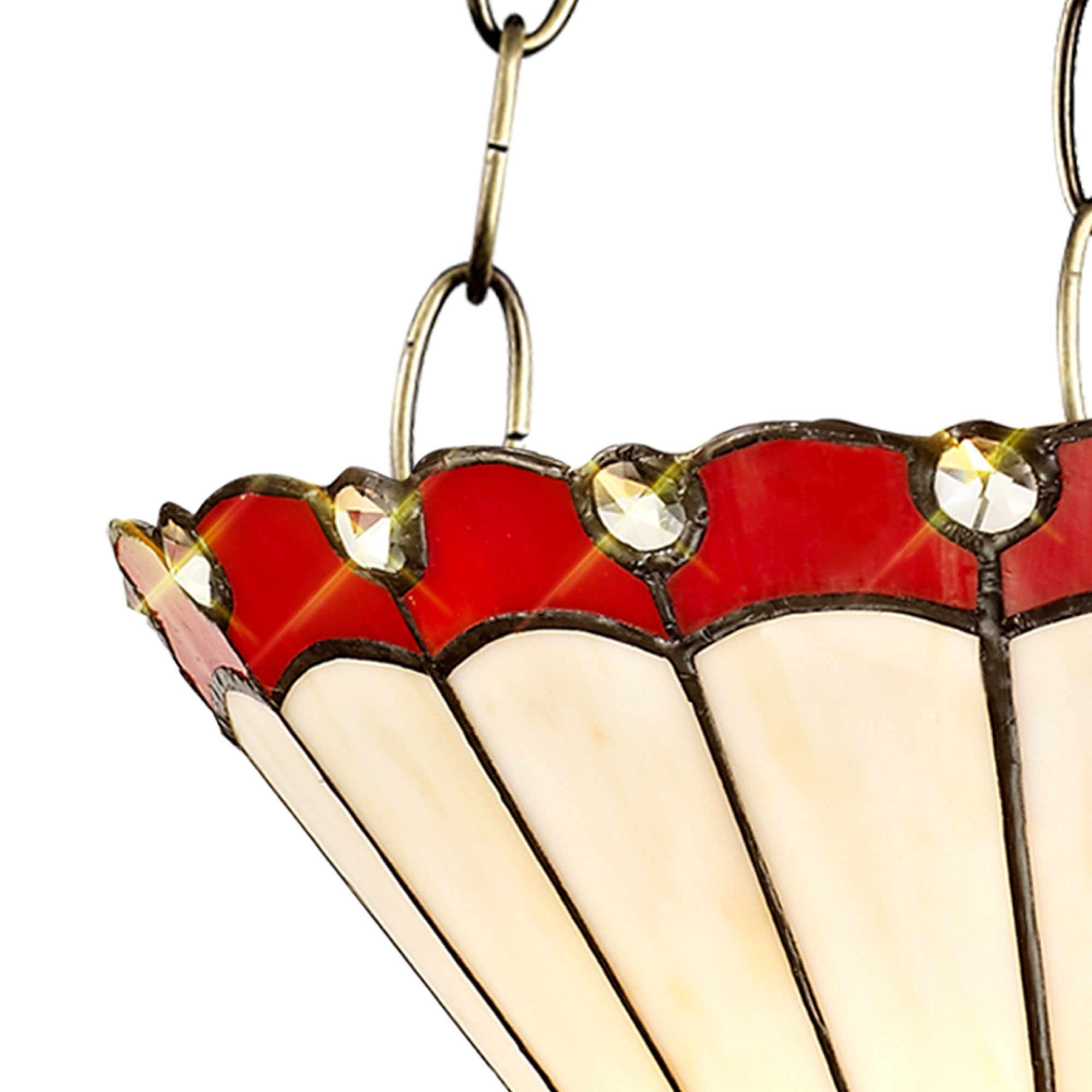 NLK02929 Umbrian 3 Light Up Lighter Pendant With 30cm Tiffany Shade Red/Chrome/Crystal/Aged Antique Brass