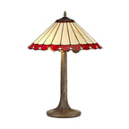 NLK02939 Umbrian 2 Light Tree Like Table Lamp With 40cm Tiffany Shade Red/Chrome/Crystal/Aged Antique Brass