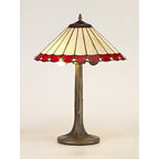 NLK02939 Umbrian 2 Light Tree Like Table Lamp With 40cm Tiffany Shade Red/Chrome/Crystal/Aged Antique Brass