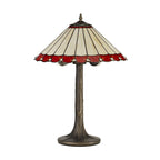 NLK02939 Umbrian 2 Light Tree Like Table Lamp With 40cm Tiffany Shade Red/Chrome/Crystal/Aged Antique Brass