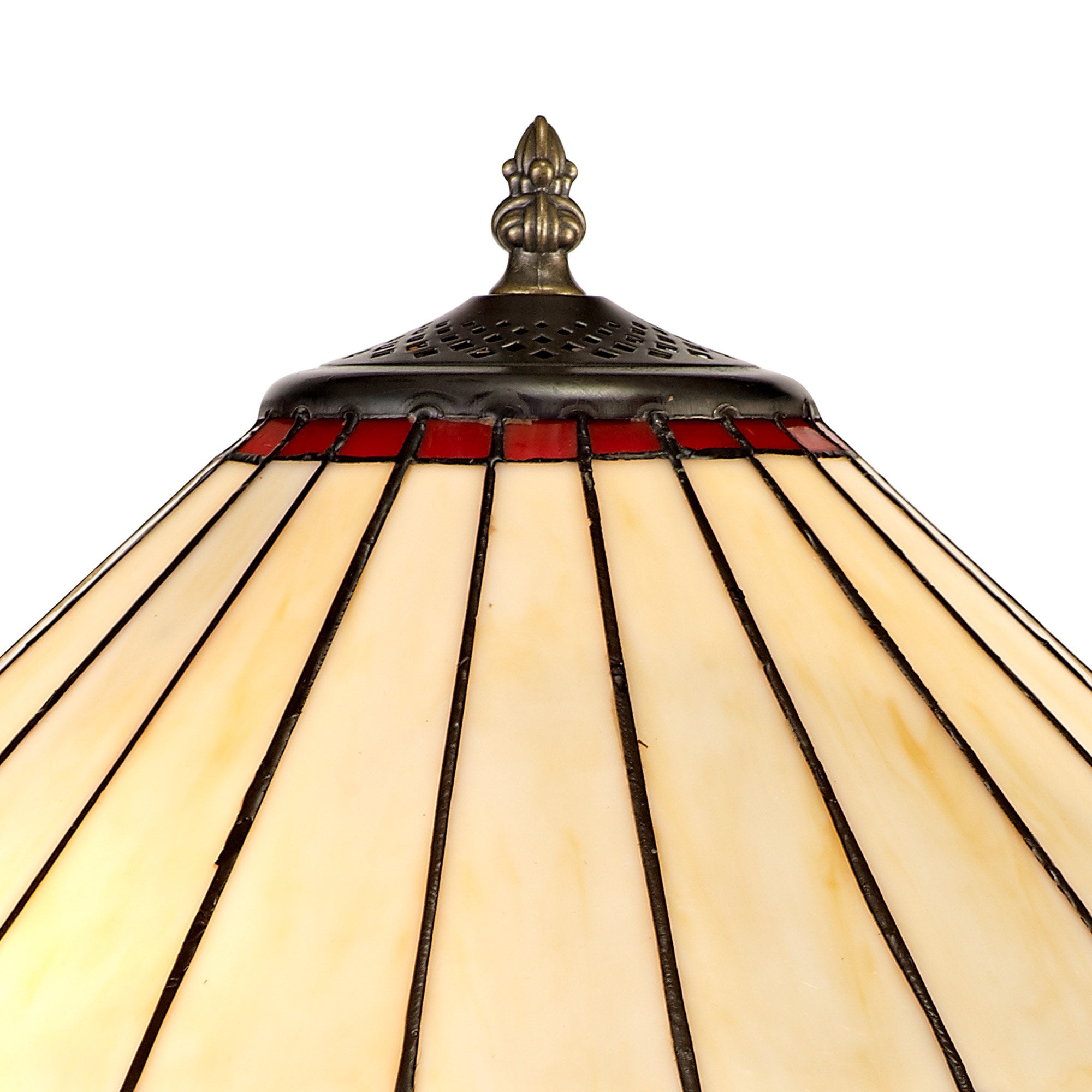 NLK02939 Umbrian 2 Light Tree Like Table Lamp With 40cm Tiffany Shade Red/Chrome/Crystal/Aged Antique Brass