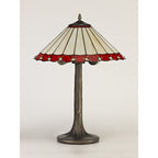 NLK02939 Umbrian 2 Light Tree Like Table Lamp With 40cm Tiffany Shade Red/Chrome/Crystal/Aged Antique Brass
