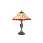 NLK02949 Umbrian 2 Light Curved Table Lamp With 40cm Tiffany Shade Red/Chrome/Crystal/Aged Antique Brass