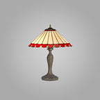NLK02949 Umbrian 2 Light Curved Table Lamp With 40cm Tiffany Shade Red/Chrome/Crystal/Aged Antique Brass