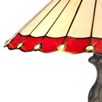 NLK02949 Umbrian 2 Light Curved Table Lamp With 40cm Tiffany Shade Red/Chrome/Crystal/Aged Antique Brass