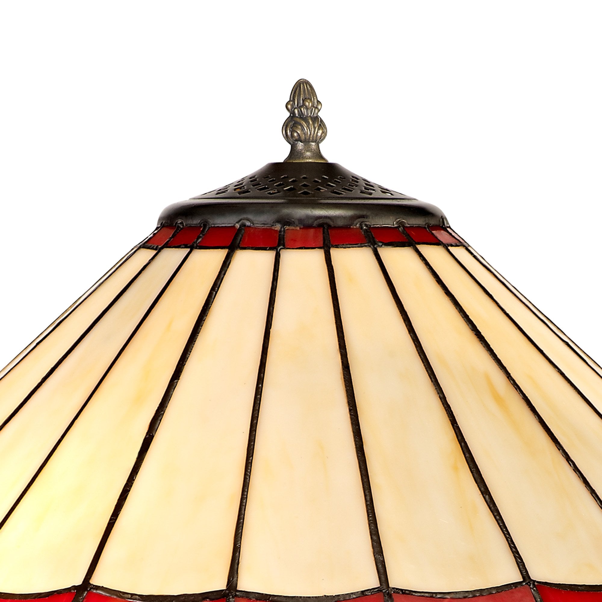 NLK02949 Umbrian 2 Light Curved Table Lamp With 40cm Tiffany Shade Red/Chrome/Crystal/Aged Antique Brass
