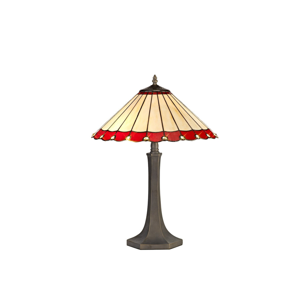 NLK02959 Umbrian 2 Light Octagonal Table Lamp With 40cm Tiffany Shade Red/Chrome/Crystal/Aged Antique Brass