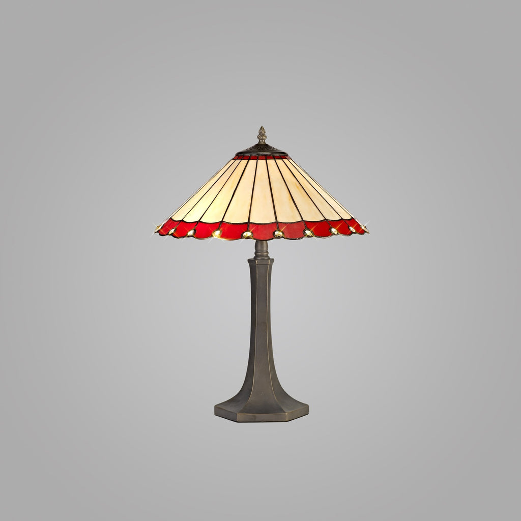 NLK02959 Umbrian 2 Light Octagonal Table Lamp With 40cm Tiffany Shade Red/Chrome/Crystal/Aged Antique Brass