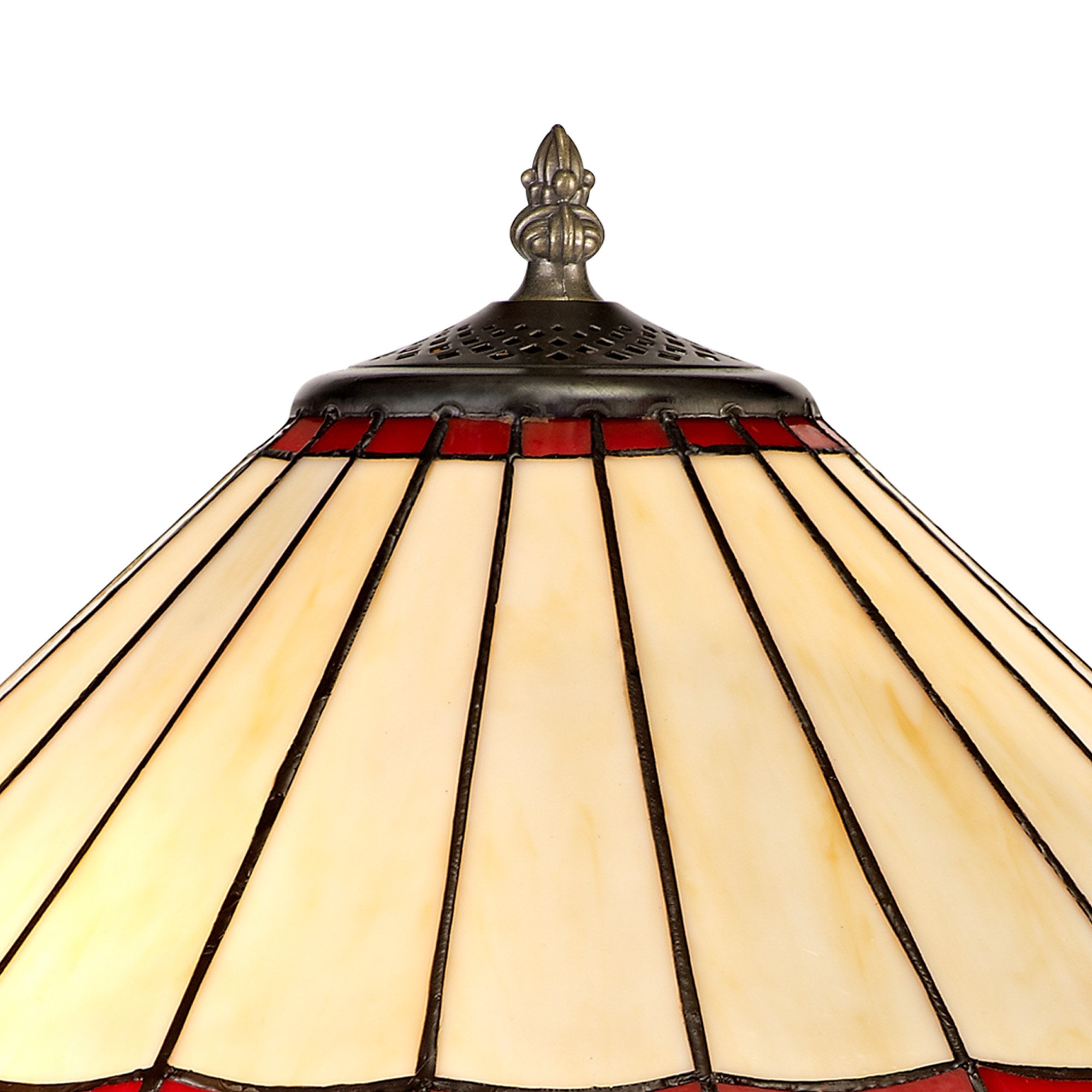 NLK02959 Umbrian 2 Light Octagonal Table Lamp With 40cm Tiffany Shade Red/Chrome/Crystal/Aged Antique Brass