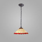 NLK02969 Umbrian 1 Light Down Lighter Pendant With 40cm Tiffany Shade Red/Chrome/Crystal/Aged Antique Brass